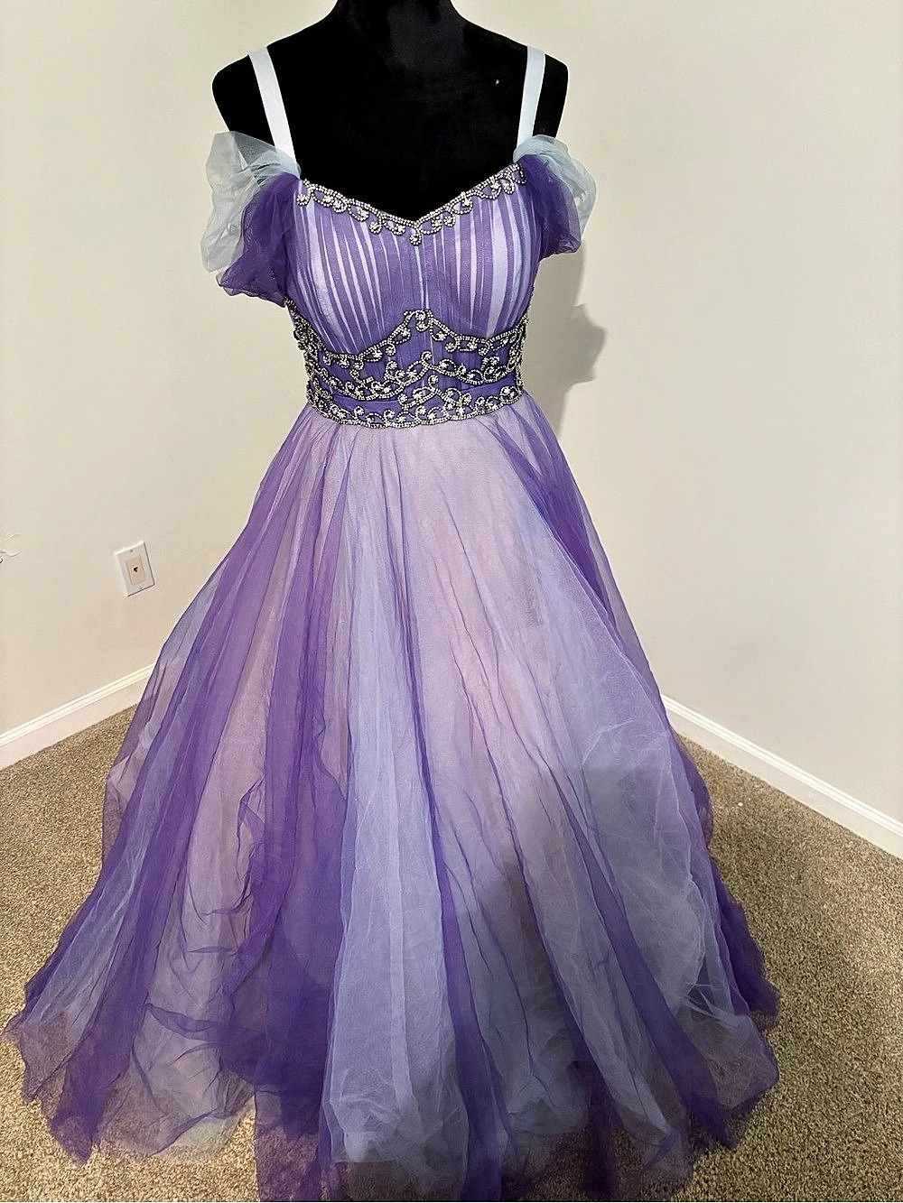 Purple Striped Prom Gown Like New